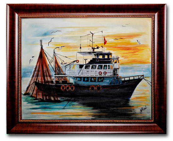Balıkçı Motoru yağlıboya tablo