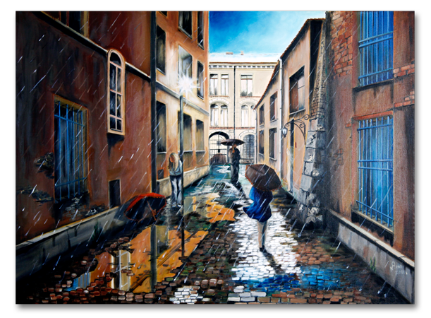 Yağmurun yansıması yağlı boya resimler