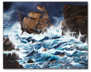 Dalgalı denizde fırtına gemisi yağlı boya tablo resim